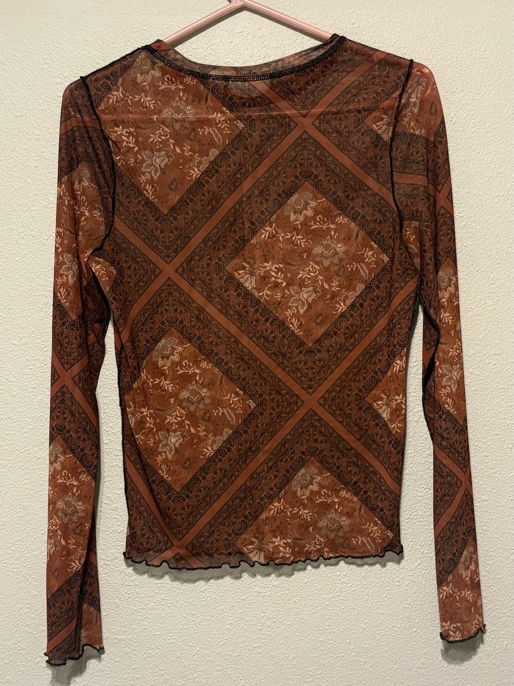 Willow Rust-Brown Printed Long Sleeve Sheer Top - Picture 3 of 7